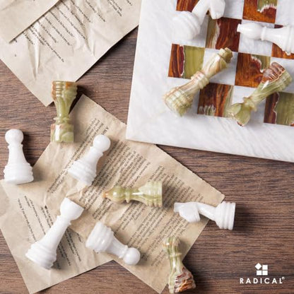 Radicaln Marble Chess Pieces 3.5" Handmade White & Green Chess Figures | Natural Stone, Hand Polished, Premium Finish, 32 playing Pieces, Unique Veining, Timeless Design - color: White and Green