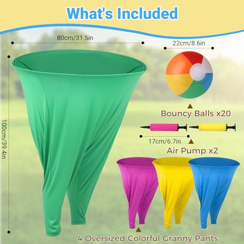Granny Pants Yard Game Sets,4Pcs Granny Pants Equipped with 20 Bouncy Balls and 2 Pump,Outdoor Games for Adults and Family,Granny Pants Game for Garden Party and Field Day.
