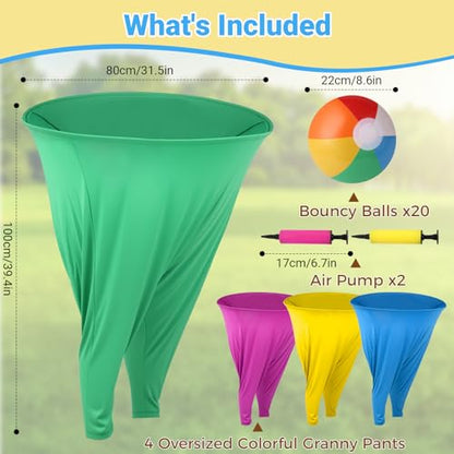Granny Pants Yard Game Sets,4Pcs Granny Pants Equipped with 20 Bouncy Balls and 2 Pump,Outdoor Games for Adults and Family,Granny Pants Game for Garden Party and Field Day.