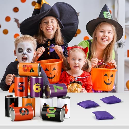 HyDren 13 Pcs Christmas Carnival Can Bean Bag Toss Games for Kids Adults Throwing Can Game for Birthday Family Festive Holiday Homeschooling Backyard Indoor Outdoor Supplies - style: Halloween