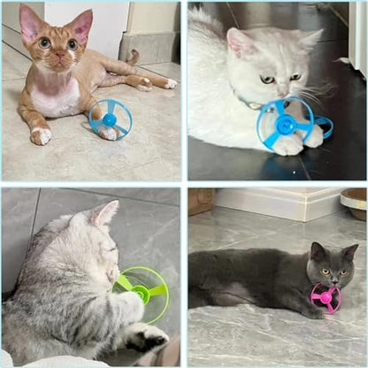 Cat Fetch Toy, Interactive Flying Cat Toy with 20 Propellers, Kitten Tracks Toy for Training Hunting Chasing - color: Dark Blue + 20 Propellers