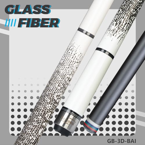 Glass Fiber Pool Cue with Case Canadian Maple Wood Pool Stick Low Deflection Cue Stick Pool Cue Kit with Case,Gloves,Tips and Extension - color: White