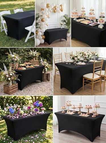 Utopia Kitchen Spandex Tablecloth 4 Pack [4FT, Black] Tight, Fitted, Washable and Wrinkle Resistant Stretch Rectangular Patio Table Cover for Event, Wedding, Banquet & Parties [48Lx30Wx30H Inch] - color: Black, size: 4 Feet - 4 Pack