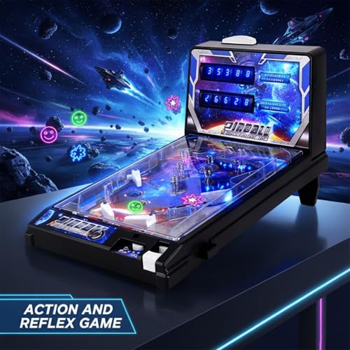 Pinball Machine Table Top Electronic Arcade Game with Lights and Sound Effects, Retro Fun Ball Shooting Machine for Kids Ages 6 to 12 Years
