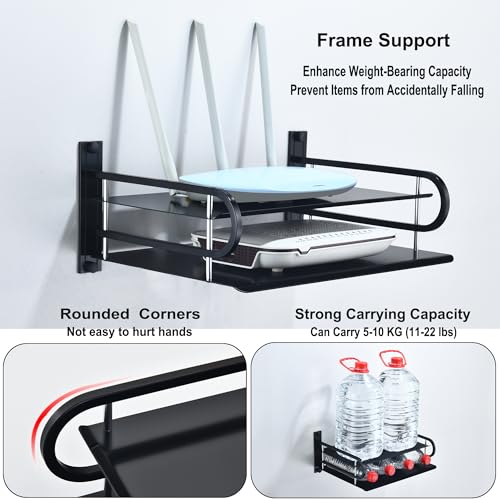 HNVNER Metal Wall Shelves with Cable Holes for Small Projector, Router, Modem, Camera, Speaker etc. AV Devices, 2-Tier Floating Shelf for TV Components Bracket Cable Boxes Media Boxes, 9.8" x 8.27" - color: 2 Layers-small-1pcs