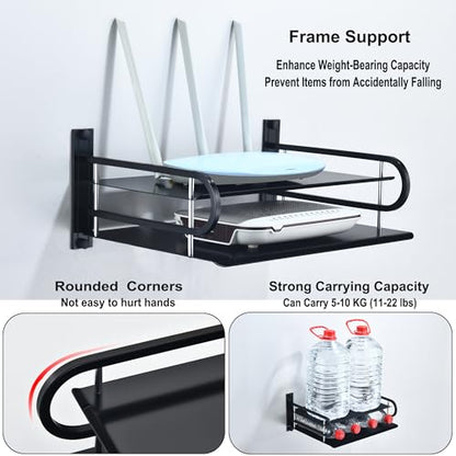 HNVNER Metal Wall Shelves with Cable Holes for Small Projector, Router, Modem, Camera, Speaker etc. AV Devices, 2-Tier Floating Shelf for TV Components Bracket Cable Boxes Media Boxes, 9.8" x 8.27" - color: 2 Layers-small-1pcs