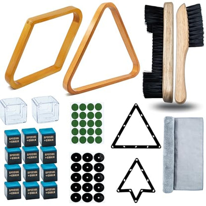 56Pcs Pool Ball Rack with Pool Table Brush Kit, Billiards Triangle for 2-1/4" Ball, 8/9 Ball Triangle Diamond Magic Rack with Pool Chalk Pool Table Accessories - color: Gold