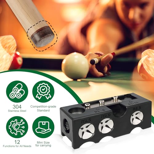 Pool Cue Tip Replacement Kit, 11-in-1 Pool Cue Tip Repair and Shaping Kit, Pool Cue Tip Repair Tool Include 10 Cue Tips, 4 Ferrules, 4 Chalks, Portable Pool Stick Tip Repair Kit