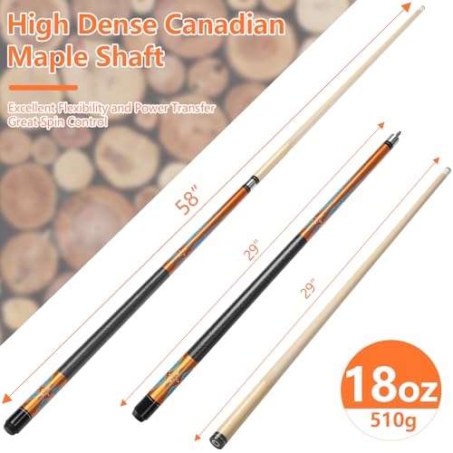 Pool Cue, 58" Pool Cue Sticks for Adults with 13MM Tips Canadian Maple Wood Leather Pattern Grip 18 19 20 21 oz, Professional Billiard Cues Players for Bar House Pool Table Sports 8/9 Ball - style: Gold 18oz
