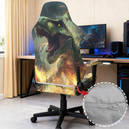 4Pcs Office Chair Seat Cover Stretchable Crazy Dinosaur Gaming Chair Covers Slipcovers Universal Stretchable High Back Rotating Desk Armchair Slipcovers Protector, One Size - color: Crazy Dinosaur