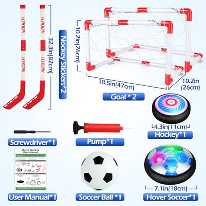 Helsort Hover Soccer Ball Set, Hover Hockey Set for Kids, Air Floating Soccer Toys Hockey Ball with Led Light, Indoor Outdoor Sports Toys & Games, Christmas Birthday Gifts for 3-12 Years Boy Girl