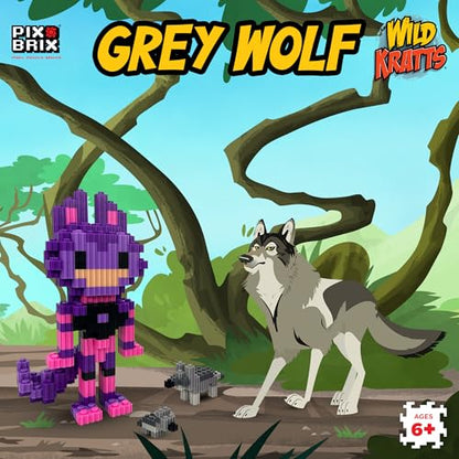 Pix Brix - Wild Kratts Toys Pixel Art Kit - Grey Wolf, 1278 Pieces - Patented Slide + Stack Pixel Puzzle Building Bricks, Build & Collect Wild Kratts Animals - Stem Toys, Ages 6 Plus - style: Grey Wolf