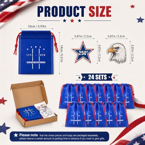 Sotiff 24 Sets 250th Anniversary USA Tic Tac Toe 4th of July Party Games with Drawstring Bags for Classroom Activities Independence Day Patriotic Party Favor Supplies - style: 250th Anniversary Usa