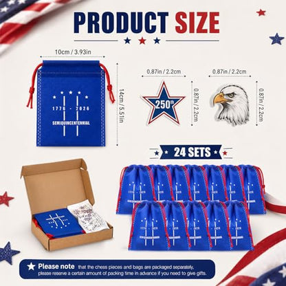 Sotiff 24 Sets 250th Anniversary USA Tic Tac Toe 4th of July Party Games with Drawstring Bags for Classroom Activities Independence Day Patriotic Party Favor Supplies - style: 250th Anniversary Usa