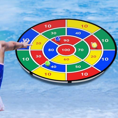 Lunmon Pool Dart Game Set 29 Inch Large Pool Game Toys Inflatable Floating Dart Board with Sticky Balls Swimming Water Indoor Outdoor Yard Playset, Summer Family Party Birthday Gift
