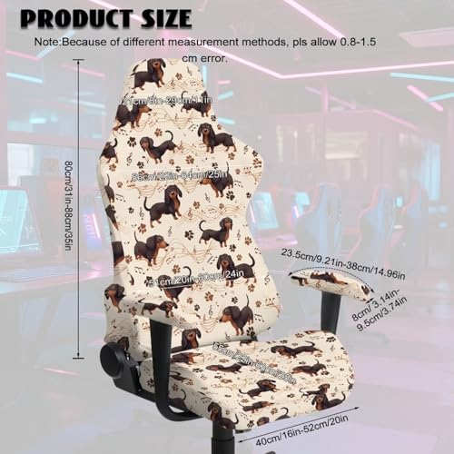 Suobstales Dachshund Paw Music Note Pattern Gaming Chair Covers Slipcovers, Office Chair Covers with Armrest Covers, 4Pc/Set Durable Stretchable Elastic Computer Chair Cover for Anti Cat Scratch - color: Dachshund Paw Music Note