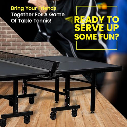 Killerspin MyT 415X Mega, Ping Pong Table, Foldable Table for Table Tennis, Portable Ping Pong Table Set with Built-in Paddle and Ball Storage, 18 mm MDF Board Pingpongball Table - color: Graphite