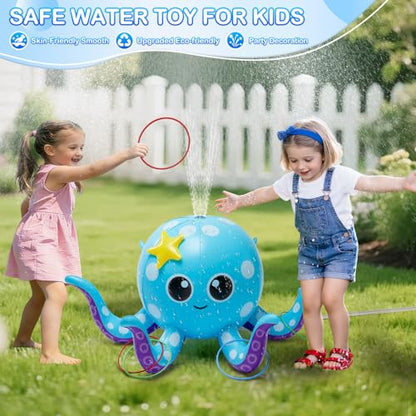 Sprinkler for Kids, Inflatable Octopus Water Toys with 6 Rings, Kids Sprinklers for Yard, Summer Outdoor Toys Backyard Water Spray Sprinkler Fun Toy for 3 4 5 6 7 8 Years and Up Boys Girls Gifts