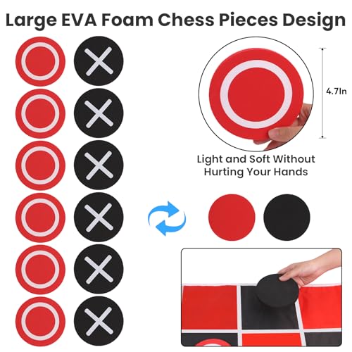 2 in 1 Giant Checkers & Large Tic Tac Toe Game Set (4.6ft x 4.6ft), Jumbo Checkers Outdoor Lawn Games with Chess Board Mat & 4 Ground Stakes, Giant Indoor Outdoor Games for Kids, Yard, Camping Party