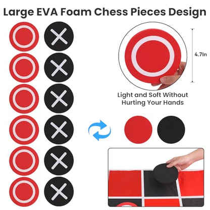 2 in 1 Giant Checkers & Large Tic Tac Toe Game Set (4.6ft x 4.6ft), Jumbo Checkers Outdoor Lawn Games with Chess Board Mat & 4 Ground Stakes, Giant Indoor Outdoor Games for Kids, Yard, Camping Party