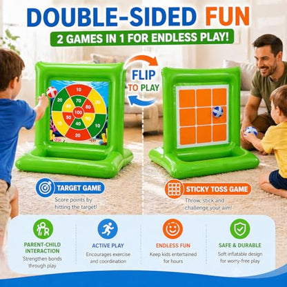 Pool Toys for Kids & Adults, 2-in-1 Dart Board and Tic Tac Toe Pool Game with 24 Sticky Balls, Family Summer Water Games for Backyard, Pool Party and Swimming Pool, Green - color: Green