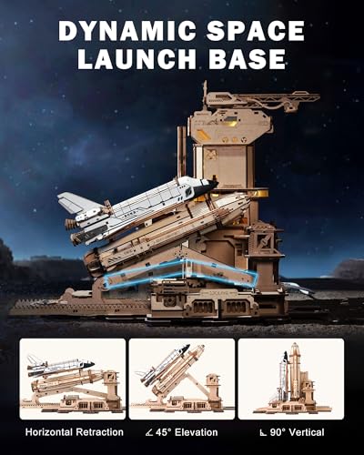 ROKR 3D Puzzles for Adults Space Shuttle, Interactive DIY Building Model with Lighting, Airplane Wooden Puzzles, Desk Decor, Engineering Gifts for Adults Men Teens 14+, STEM Project