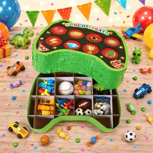 WERNNSAI Game Punch Piñata - Punch Box Piñata with 4 Replacement Punch Papers & 4 Sets of DIY Stickers, Hanging Unboxing Game Supplies for Video Game Party, Gamer Birthday, School Carnival Decor - style: Game Punch