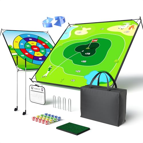 72" x 72" Battle Golf Chipping Game - 2-in-1 Sticky Golf Game Set, Large Chipping Mat with Golf Clubs, 20 Sticky Balls for Chipping Practice - Fun Family Party Game for Indoor and Outdoor Use - size: 72" x 72" Complete Set