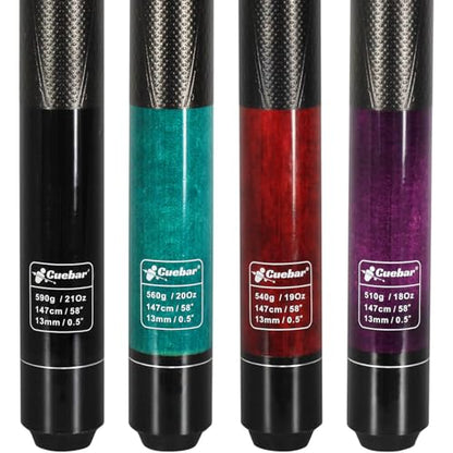 Pool Cues Set of 4 with 3D Grip, 58" 2-Piece Billiard Sticks in 4 Weights (18/19/20/21oz) & 4 Colors, House Bar Pool Table Sticks for Adults - color: Purple+Red+Teal+Black