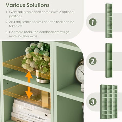 FOTOSOK 8-Tier Media Tower Rack, 11.6 X 9.3 X 70.9 Inches CD DVD Slim Storage Cabinet with Adjustable Shelves, Tall Narrow Bookcase Display Bookshelf for Home Office, Green - color: Green