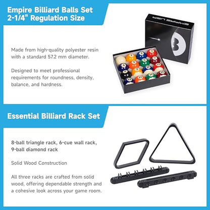 Empire USA - Pool Table Accessories Set 61 Piece, Billiard Kit with Cue Sticks, Ball Set, Triangle Rack & Cue Rack, Complete Pool Table Accessories Kit for Home Game Room