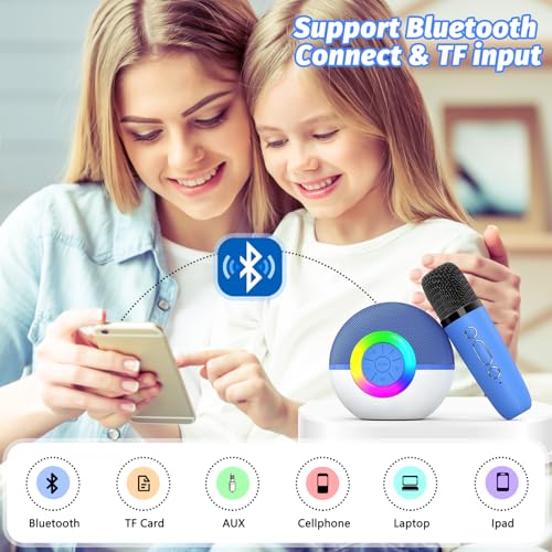 goopow Mini Karaoke Machine Speaker for Kids Adults, Portable Bluetooth Microphone Song Toys with LED Light, Best Chritmas Birthday Festival Gift for 3 4 5 6 7 8+ Year Old Girls Boys (Blue-2MIC) - color: Blue-2Mic