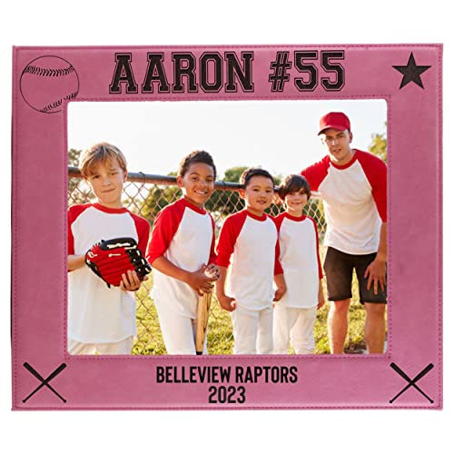 My Personal Memories Custom Monogrammed Baseball Sports Picture Frame Gifts - Personalized 4x6, 5x7, 8x10 Photo Frames for Athletes, Coaches, Teams, Kids, Awards (Pink) - color: Pink