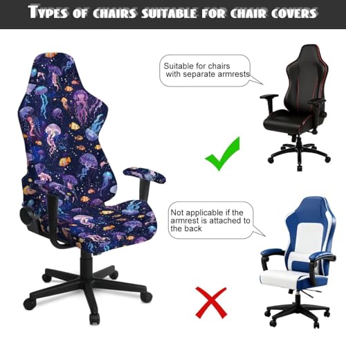 Jellyfish Clownfish Print Set of 4 Gaming Chair Covers Slipcovers Non-Slip Dustproof Rotating Armchair Slipcovers Stretch Gamer Chair Cover with Armrest Covers - color: Jellyfish Clownfish