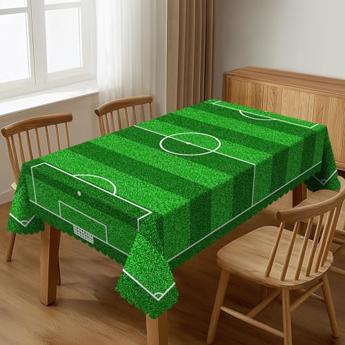 Soccer Field Table Cloths Decorative for Dining Room, Football Green Field Washable Tablecloth for Home, Restaurant, Outdoor Party Table Cover 54x72 Inch - color: Green White