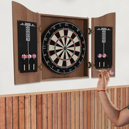 Dartboard and Cabinet Sets, Wall Mounted Dart Boards Set for Adults, Classic Professional Dartboard Cabinet with 6 Steel Tip Darts for Homes, Bedrooms, Bars, Clubs, Easy Assembly (Brown)