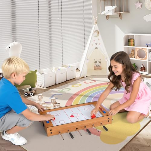 GYMAX 2 in 1 Multi Game Table, Tabletop Foosball Table & Hockey, Combo Game Table Set with Complete Accessories for Kids & Adults, Home, Game Room, Party, Family Nights