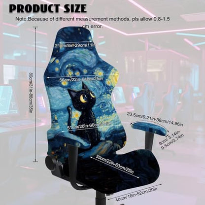 Suobstales Cat Starry Night Print Gaming Chair Slipcovers, Office Chair Cover Stretch Computer Desk Chair Covers with Armrest Covers, Rotating Armchair Protector Covers - color: Cat Starry Night