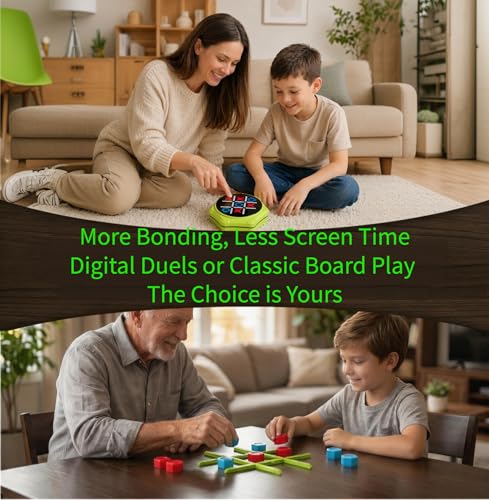 5-in-1 Electronic Tic Tac Toe Game for Kids - Rechargeable & Silent | Handheld Brain Teaser with Physical Board & Storage, Screen Free Travel Game for Car Ride Airplane, Gift for Teens Adults