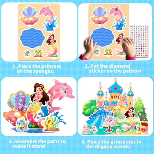 Stickers for Kids, Gem Stickers Kit, Travel Toys for Girls, 600+Sticker, DIY Scrapbooking Activity, 5 Princess Theme Diamond Art Kits for Kids Christmas Birthday Gifts for Girls Ages 3, 4, 5, 6, 7, 8 - style: Gem Stickers Kit