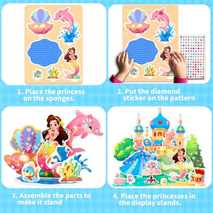 Stickers for Kids, Gem Stickers Kit, Travel Toys for Girls, 600+Sticker, DIY Scrapbooking Activity, 5 Princess Theme Diamond Art Kits for Kids Christmas Birthday Gifts for Girls Ages 3, 4, 5, 6, 7, 8 - style: Gem Stickers Kit