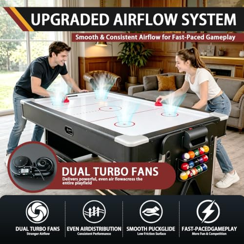 4-in-1 Multi Game Table – Pool Table,Air Hockey Table,Ping Pong Table & Dining Table Combo with Flip-Top Design,Includes Full Accessories.7ft Billiard Tables for Living Room,Bar,and Game Room. - color: Blue
