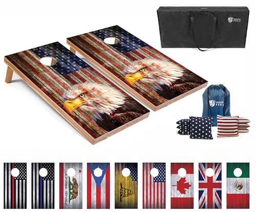 Tailgating Pros Regulation Cornhole Boards Flag Set - Includes 8 Bean Bags, Carrying Cases, and 4'x2' Corn Hole Toss Game - color: Patriotic Eagle Flag