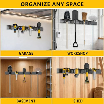 Garage Tool Organizer Wall Mount, Heavy-Duty Garage Storage System and Garden Tool Organizer with Adjustable Hooks for Shovel, Snowboard, Yard Tools and Shed (64"-10hooks) - size: 64"-10hooks