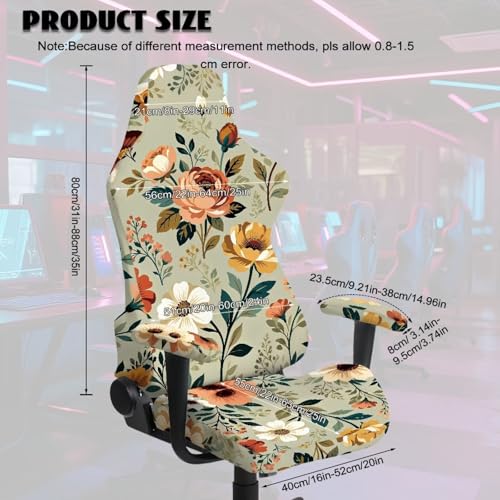 Suobstales Peony Flower Pattern Stretchable Gaming Chair Cover with Armrest Protector Washable Elastic Computer Chair Slipcover Anti-Slip Easy to Install Water-Repellent for Office Use - color: Peony Flower