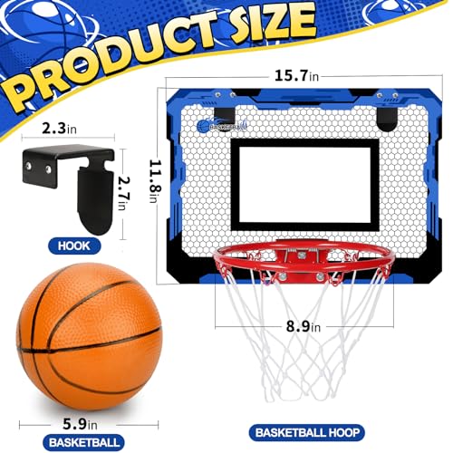 Indoor Basketball Hoop Set for Kids Adults, Pro Mini Basketball Hoop for Door Wall, Room Basketball Hoop Over The Door Outdoor Basketball Hoop with 4 Balls Toy Gift for Boy Girl - style: Blue