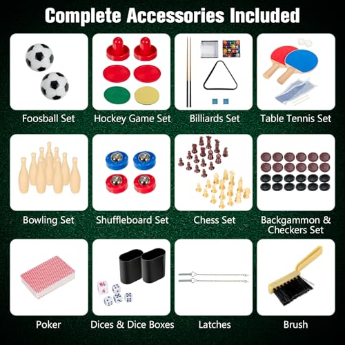 KOTEK 10 in 1 Game Table, Stackable Multi Game Table with Hockey, Pool, Table Tennis, Bowling, Shuffleboard, Foosball & 4 Board Games, Easy Assembly for Home, Club, Family Game Night