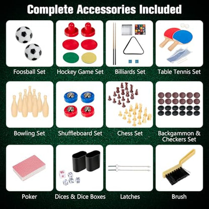 KOTEK 10 in 1 Game Table, Stackable Multi Game Table with Hockey, Pool, Table Tennis, Bowling, Shuffleboard, Foosball & 4 Board Games, Easy Assembly for Home, Club, Family Game Night