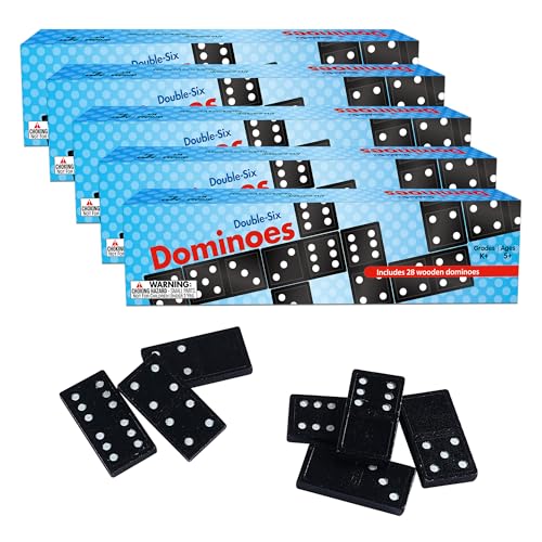 Offelec Dominos Set for Adults – 140pcs Dominoes Set - Classic Board Games, Double 6 Dominoes Family Games for Adults - Double Six Standard Dominos Set 5 * 28 Tiles, Travel-Friendly Domino Set - color: 5 Packs Double 6 Domino