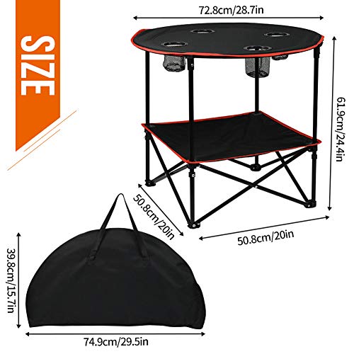 Camping Table Portable Folding Side Table with 4 Cup Holders | 600D Canvas & Steel Frame, Carry Case Included, For Outdoor Picnic, Beach, Games, Camp & Patio, Travel & Storage
